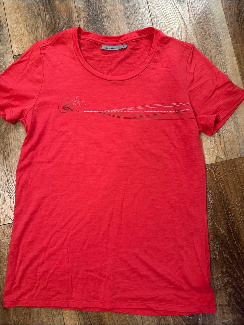 Icebreaker Women’s Red Short-Sleeve Tee w Minimal Bike Graphic Size L